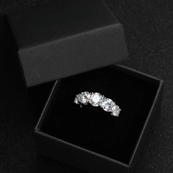 NWT Engagement Ring Sz.7 18K Over 925 Silver Five-Stone Trellis Setting - Picture 13 of 15